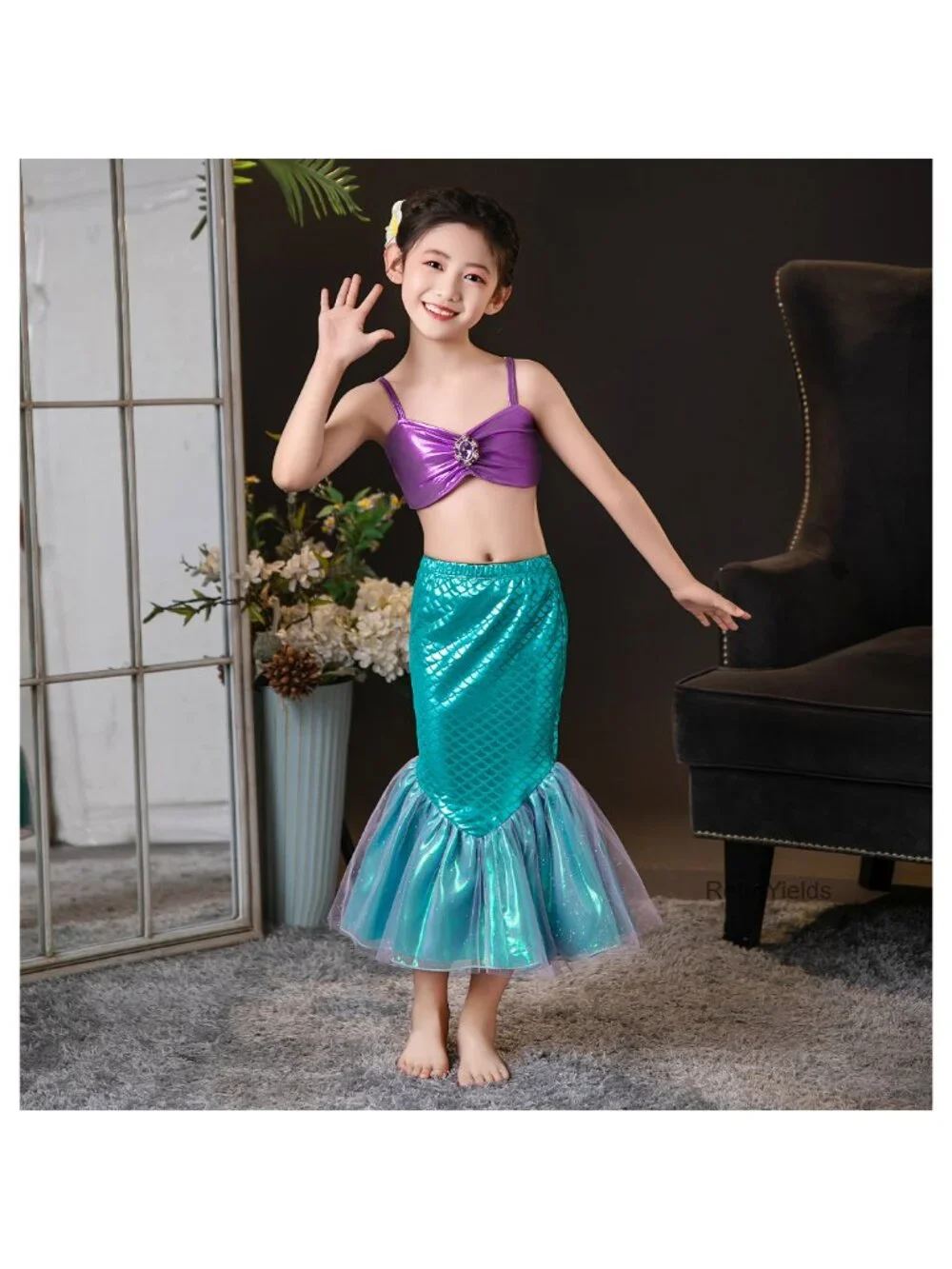 Toddler Girls 4pc Princess Tankini Swim Set with Mesh Skirt & Tiara